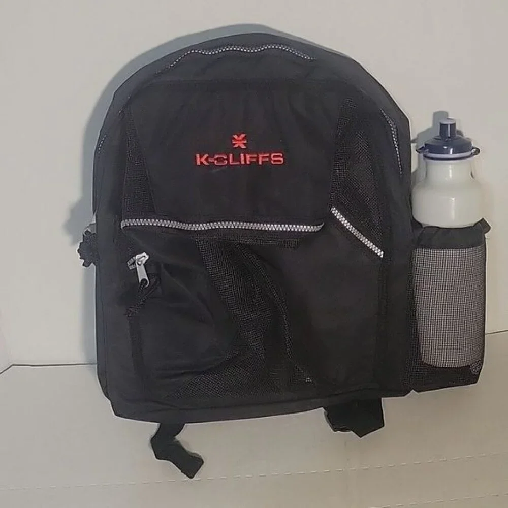 K-Cliffs Black Backpack with Water Bottle Mesh Pockets Padded Straps Hiking Bag